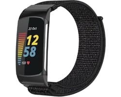 Nylon Smartwatch Bandje – Geschikt voor Fitbit Charge 5 / Fitbit Charge 6 – Zwart – Strap-it Horlogeband - Polsband - Armband – Ademend - Duurzaam - Verstelbaar - Comfortabel