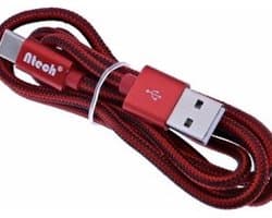 Ntech - USB-C Data- en Laadkabel - 2.4A Snellader Kabel 1 M- Fast en Quick Charge Oplaadkabel - Type C Naar USB-A - Oplaadsnoer Telefoon - Laptop - Geschikt voor Samsung Galaxy en Note - Sony - OnePlus - Gevlochten Nylon Rood
