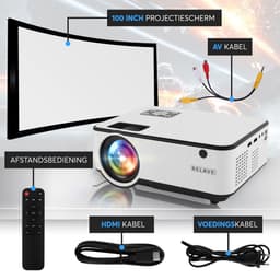 Relave - Input tot Full HD Beamer - 6500 Lumens - Mini Projector - Streamen met Telefoon Via Wifi - met afstandsbediening - Inclusief Projectiescherm — thumbnail 4