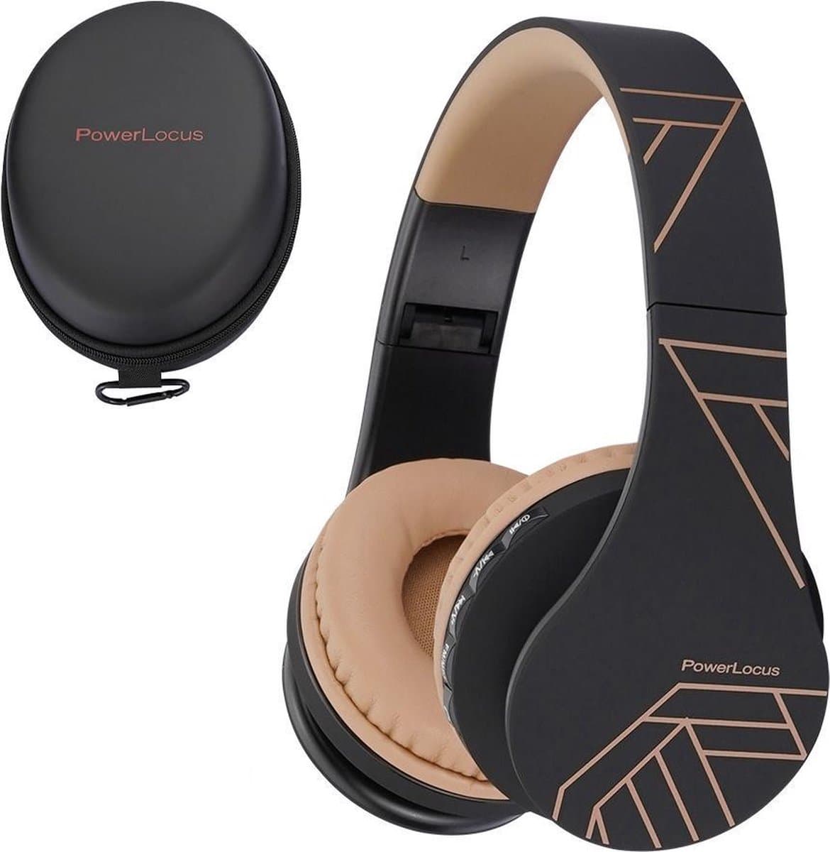 PowerLocus P1 Bluetooth Koptelefoon – Draadloos – Over Ear – Met Microfoon – Inklapbaar - incl. Hoes – Zwart/Bruin — afbeelding 1