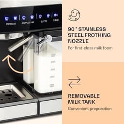 Klarstein Koffiemachine Espresso Pistonmachine met Melkopschuimer, 1,8 L Mini Espressomachine met Piston, 20 Bar RVS Compact, Melkreservoir, 1350 W Koffiemachine voor Gemalen Koffie - Stoompijpje Touch LED - Coffee Machine — thumbnail 4