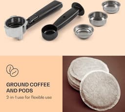 Klarstein Koffiemachine Espresso Pistonmachine met Melkopschuimer, 1,8 L Mini Espressomachine met Piston, 20 Bar RVS Compact, Melkreservoir, 1350 W Koffiemachine voor Gemalen Koffie - Stoompijpje Touch LED - Coffee Machine — thumbnail 3