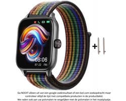 Regenboog kleurig Nylon Sporthorloge Bandje voor bepaalde 20mm smartwatches van verschillende bekende merken (zie lijst met compatibele modellen in producttekst) - Maat: zie foto– Pride – 20 mm rainbow nylon smartwatch strap