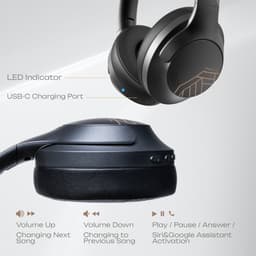 PowerLocus P3 - Bluetooth Koptelefoon – Draadloos – Over-ear – 50 uur batterijduur – Microfoon - Zwart/Goud — thumbnail 2