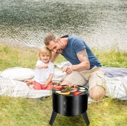 Homager Store barbecue met rook gedeelte - Gestookt op kolen - 3 in 1 roker barbecue - 3 in 1 multifunctionele barbecue - 3 in 1 barbecue - Premium smoker - Rook gedeelten - Houtskool - Met thermometer - Smoker barbecue — thumbnail 3