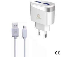 Oplader Rico Vitello, thuislader 2,4A  en kabel 1 meter wit, Micro USB kabel, travel charger , CE certificate