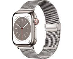 By Qubix - Geschikt voor Apple Watch bandje - Milanese bandje met vouwbare magneetsluiting - Starlight - Geschikt voor Apple Watch 44mm / 45mm / 46mm / 49mm (Ultra 1,2 en 3) - Smartwatch bandje - iWatch milanees - smartwatchbandje