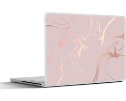 Laptop sticker - 15.6 inch - Marmer print - Roségoud - Lijn - 36x27,5cm - Laptopstickers - Laptop skin - Cover