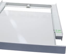 Scanpart tussenstuk voor wasmachine en droger met werkblad inclusief spanband - Ideaal voor zwaardere warmtepompdrogers - Geschikt voor AEG Bosch LG Miele Samsung Siemens Zanussi Whirlpool - Stapelkit - Universeel — thumbnail 9