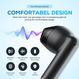 XELAR® - Draadloze Oordopjes – Bluetooth Oordopjes – Oortjes draadloos – Oordopjes draadloos - Oplaadcase - Microfoon - Bellen - Sport - Hardlopen EarPods -Zwart — thumbnail 5