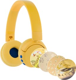 BuddyPhones PopFun Koptelefoon Kinderen - Kinder Koptelefoon Draadloos – Volumelimiet 84/95 dB – 24 uur batterijduur – Bluetooth Hoofdtelefoon - Ingebouwde microfoon - Inclusief Leuke Stickers - Geel — thumbnail 1