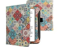 kwmobile flip cover geschikt voor Pocketbook Era / Era Color - Hoes met handgreep en voorvak voor e-reader - Book case in meerkleurig / bruin - Oriëntaalse Tegels design