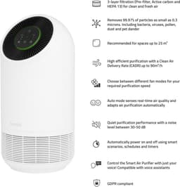 Hombli Smart Air Purifier – Luchtreiniger – HEPA 13 Filter en Actieve Koolstoffilter – Wifi - Bediening via App – Spraakbesturing met Google, Alexa en Siri — thumbnail 3