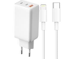 Next-Gen 3 in 1 USB C Snellader + Geschikt voor iPhone - USB C Snellader Kabel - 2 Meter - 65W GaN Technologie