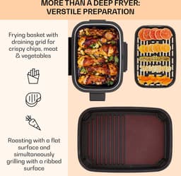 Klarstein 2-in-1 Heteluchtfriteuse met Grill, Airfryer met Snelle Opwarming 1500 W, XL Heteluchtfriteuse, Hetelucht Friteuse om te Frituren, Heteluchtfriteuse + Accessoires, Grillplaat, Frituurmand, 5 L — thumbnail 3