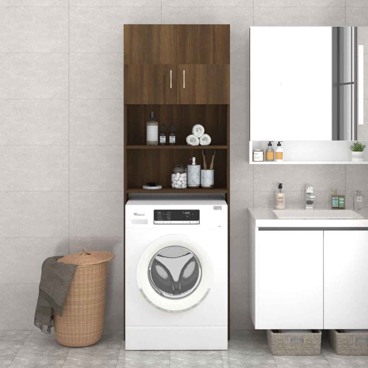 Wasmachine ombouw - Kast - Opbouwmeubel - Verhoger - Wasmachine meubel - Opbergkast - Hout - Bruin Eiken — afbeelding 1