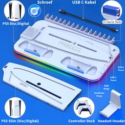Console Standaard - Geschikt voor Playstation 5 Oplaadstation Controller Oplader - Accessoires - Docking Station - Geschikt voor Sony PlayStation 5, PS5, Slim, Digital, Disc - Charging Station Dock - Wit — thumbnail 4