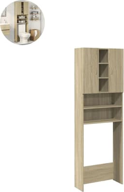 Wasmachine ombouw - Kast - Opbouwmeubel - Verhoger - Wasmachine meubel - Opbergkast - Hout - 64x25,5x190 cm - Sonoma Eiken — thumbnail 1