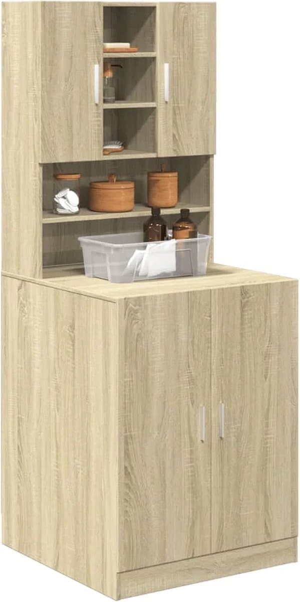 Wasmachine ombouw - Kast - Opbouwmeubel - Verhoger - Wasmachine meubel - Opbergkast - Hout - Sonoma Eiken — afbeelding 1