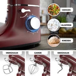 Fentic Keukenmachine - 2000W - Keukenrobot - Incl. Pastaroller en extra accessoires - 6,2L Mengkom - Foodprocessor - Pastamachine - Rood — thumbnail 3