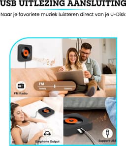 Somstyle Draagbare CD Speler met Speaker - Bluetooth & Radio - 3.5 MM Aux - CD / CD-R / CD-RW - HiFi Luidsprekers - Met Radio - Zwart — thumbnail 5