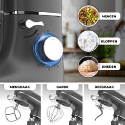 Fentic Keukenmachine - 2000W - Keukenrobot - Incl. Pastaroller en extra accessoires - 6,2L Mengkom - Foodprocessor - Pastamachine - Antraciet — thumbnail 3