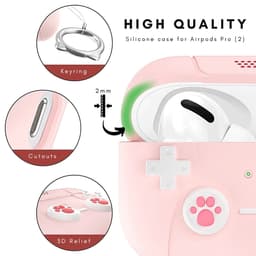 Ainy - PRO Siliconen Gaming PC Controller Hoesje met sleutelhanger Roze - Geschikt voor Apple Airpods Pro 2 / Pro 1 | case met keycord | schokbestendig | Uitsparing voor oplaadpoort & draadloos opladen ondersteund | cadeau voor vrouwen — thumbnail 3