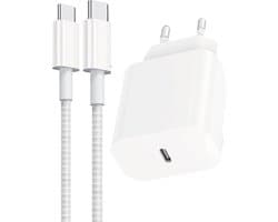 Viewr 25W PPS Fast Charger + Nylon USBC Naar USB C Kabel - 1 Meter - Super Fast Charging 2.0 - In 30 Min, 60% Opgeladen - Snellader