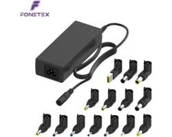FoneTex 90W Universele AC Laptop Oplader Voedingsadapter - DC Output 15V 16V 18.5V 19V 19.5V 20V Adapter - Geschikt voor HP Dell Toshiba IBM Lenovo Acer Sony Gateway Notebook Ultrabook Chromebook - 14 Delig - Zwart