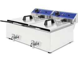 Professionele Elektrische Friteuse 2x 10L - Koude Zone, 6000W, Roestvrij Staal, Temperatuur 50-200°C, Gemakkelijk Schoon te Maken