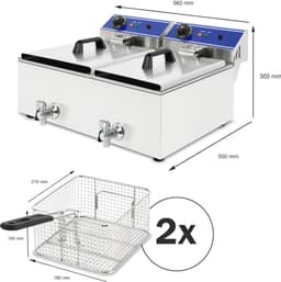 Professionele Elektrische Friteuse 2x 10L - Koude Zone, 6000W, Roestvrij Staal, Temperatuur 50-200°C, Gemakkelijk Schoon te Maken — thumbnail 2