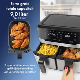 Hete Lucht Friteuse 9 Liter met Dubbele Kamer - XXL Frituurpan met Touchscreen en 9 Programma's — thumbnail 2