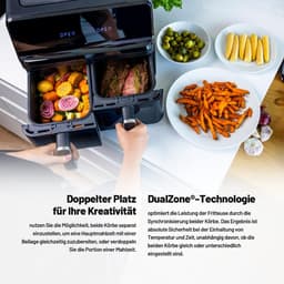Equivera Dubbele Airfryer - Dubbele Mand - Dual Cook - Heteluchtfriteuse - Verschillende Programma's - Dual Zone - Mega — thumbnail 3