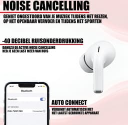 Bluetooth Oordopjes - Draadloze oortjes - Oortjes draadloos - Geschikt voor iPhone 12/13/14/15/16 Plus, Pro, Pro Max, iPad Pro, Air, 2022 en Samsung Galaxy A55, S24, Samsung Tablet S9 Plus, A9 etc. - Noise Cancelling - Bluetooth 5.3 - Wit — thumbnail 3