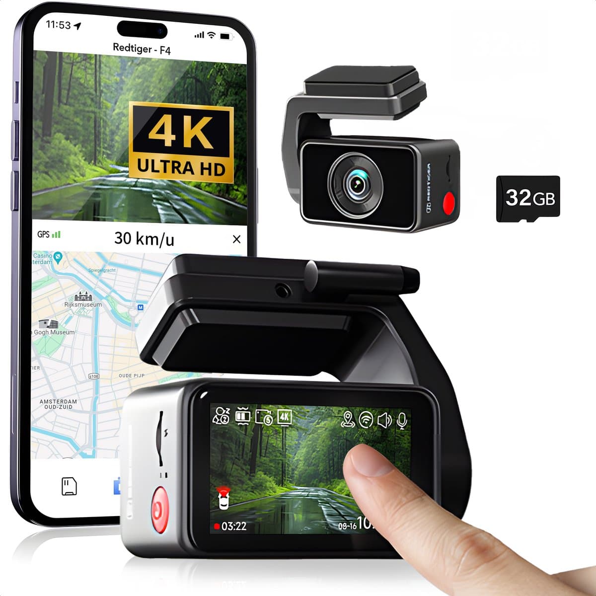 RedTiger F4 Dashcam voor auto - Ultra 4K - Voor camera - WiFi en GPS - 2 Inch met App - Dashcams - Sony Sensor - Nachtzicht - Parkeerbewaking - G Sensor - Loop opname - — afbeelding 1