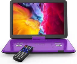 BOIFUN 17,5'' draagbare dvd-speler met 15,6'' groot HD-draaischerm, 6 uur oplaadbare batterij, ondersteuning voor USB/SD-kaart/Sync TV en meerdere schijfformaten dvd-speler, luidspreker met hoog volume, paars — thumbnail 1