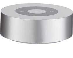 KAMINIO Knisperende luidspreker MORITZ - Krachtige geluidsbox met haardvuurgeluiden, Bluetooth, AUX, microfoon, accu - zilver