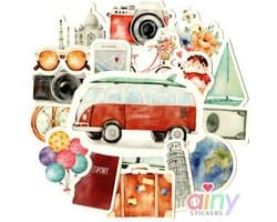Ainy Reizen Stickers 46 stuks voor bullet journal, fotoalbum, wenskaarten, laptop, telefoon - ook geschikt als geschenksticker, skateboard stickers, graffiti stickers, knutselen stickervellen voor kinderen en volwassen