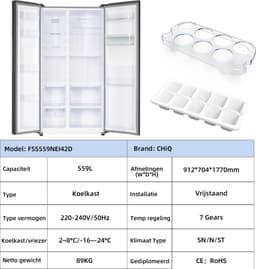 CHiQ FSS559NEI42D - Amerikaanse koelkast - 559 Liter - No Frost - 5.5 L Waterdispenser - Digitaal LED Display - Inverter Compressor - Snelvriezen tot -32℃ - 12 jaar garantie op compressor — thumbnail 13