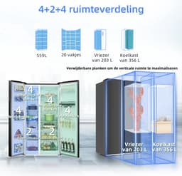 CHiQ FSS559NEI42D - Amerikaanse koelkast - 559 Liter - No Frost - 5.5 L Waterdispenser - Digitaal LED Display - Inverter Compressor - Snelvriezen tot -32℃ - 12 jaar garantie op compressor — thumbnail 4