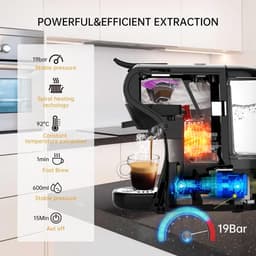 HiBrew 3 in 1 koffiezetapparaat - Senseo – Koffiemachine – Meerdere Capsules – Koffiepadmachine - Heet/Koud – 19Bar – 1450W – Zwart — thumbnail 3