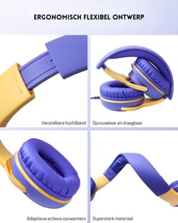StayPowered Kinderheadset - Veilige, Comfortabele en Duurzame Hoofdtelefoon met Volumebegrenzing! - Compact Design - Hoogwaardige Geluid - HD Microfoon - Ingebouwde Volumebegrenzer - Opvouwbaar - Paars/Geel - Levering Sneller dan Aangegeven! — thumbnail 4