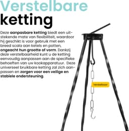 Meyerhoff Driepoot Standaard 120 cm – Stalen Ketelhouder met Ketting – Opvouwbaar – Voor Hongaarse Ketels & Kampvuur Koken – Buiten Kookstatief — thumbnail 5