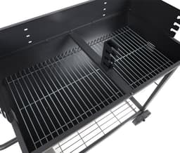 Grote houtskoolbarbecue ELITE met wielen en zijtafel – Dubbel grillrooster – Zwart staal – 102x55xH95 cm – 8-10 personen — thumbnail 2