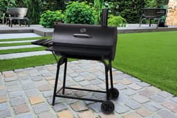 Smoker BBQ met Schoorsteen ELITE – Houtskool Barbecue met Thermometer en 2 Zijtafels – 112x78,3x133 cm – Metaal Zwart — thumbnail 4