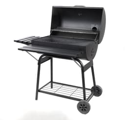 Smoker BBQ met Schoorsteen ELITE – Houtskool Barbecue met Thermometer en 2 Zijtafels – 112x78,3x133 cm – Metaal Zwart — thumbnail 2