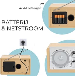 Denver Draagbare FM Radio - Retro - Werkt op batterijen of netstroom - Keukenradio - AM - FM - TR63 - Hout — thumbnail 4