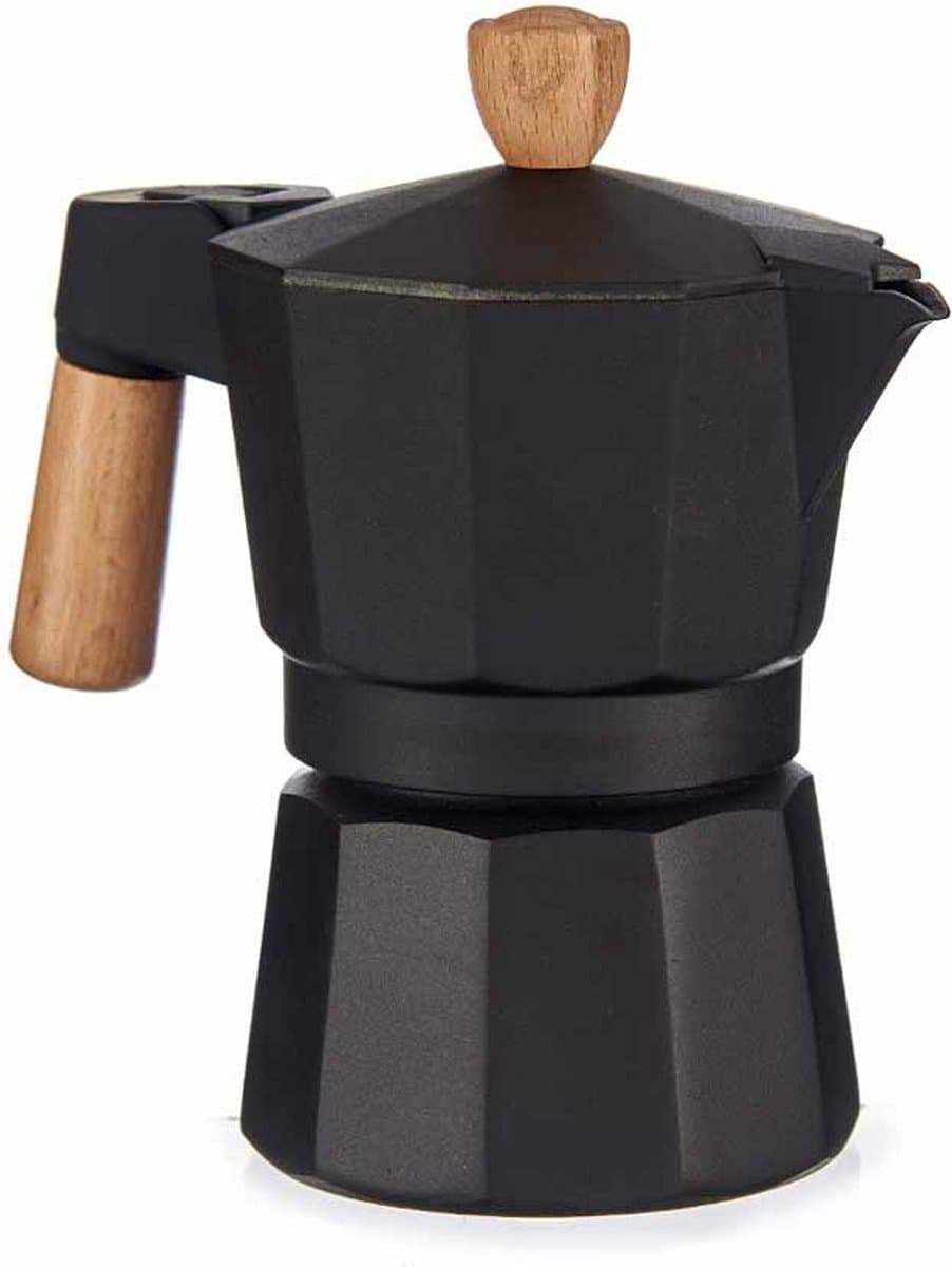 Italiaanse Koffiepot Hout Aluminium 3 Koppar — afbeelding 1