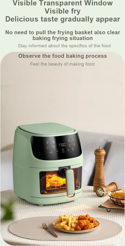 Microdata - Airfryer - Heteluchtfriteuse - Airfryer Oven - Hetelucht Oven - Digitale Airfryer - Lucht Frituur - Touchscreen bediening - Schuiflade met glas - QF606 - 6L - 1350Watt - Groen — thumbnail 8