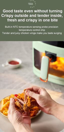 Microdata - Airfryer - Heteluchtfriteuse - Airfryer Oven - Hetelucht Oven - Digitale Airfryer - Lucht Frituur - Touchscreen bediening - Schuiflade met glas - QF606 - 6L - 1350Watt - Groen — thumbnail 5